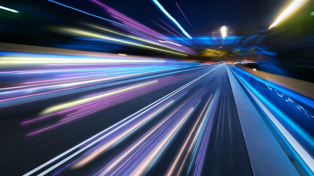 Streaking purple and blue lights